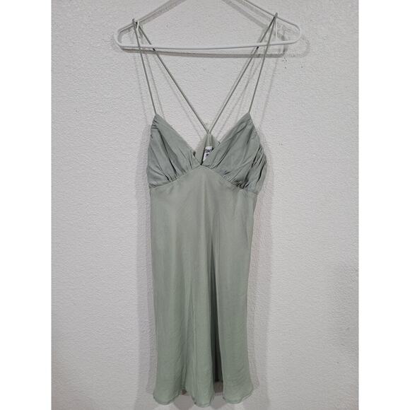 Princess Polly Women's 10 Satin Green Dress V Shape Back Straps #15 - Picture 1 of 5